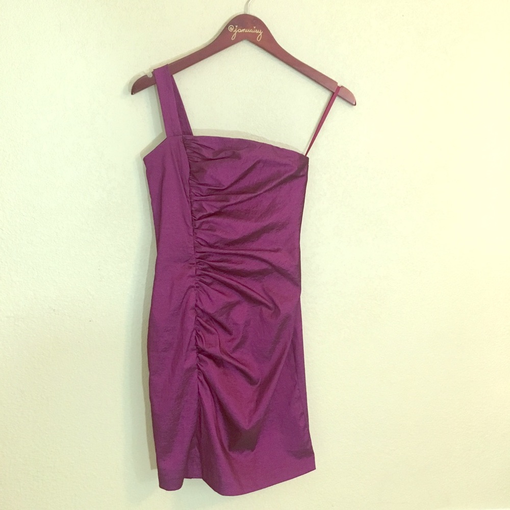 Cache plum boned one shoulder cocktail dress 2